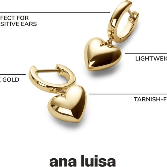 Brand New Puffed Heart Earrings in 14K Gold Plated, Silver Rhodium Plated & Mixe - Picture 3 of 7